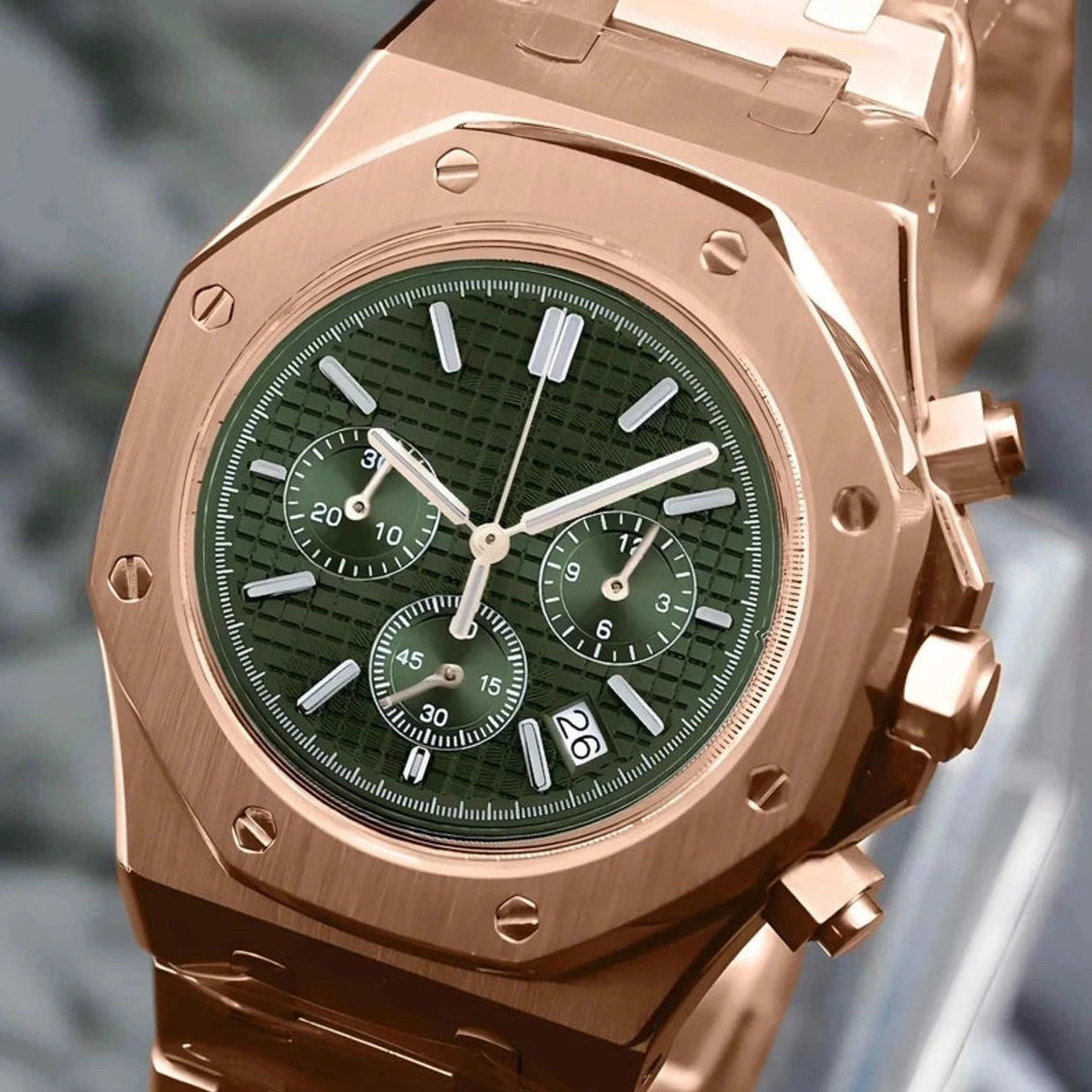 Seikoak Rose Gold Olive Green Chronograph